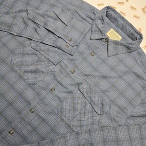 Cabelas Mens L Large Tall Blue Plaid Long Sleeve Flannel Shirt Button Up